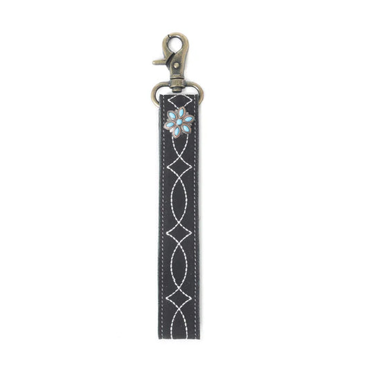 S-11918 Myra Bag Rodeo Rose Leather Key Fob in Black
