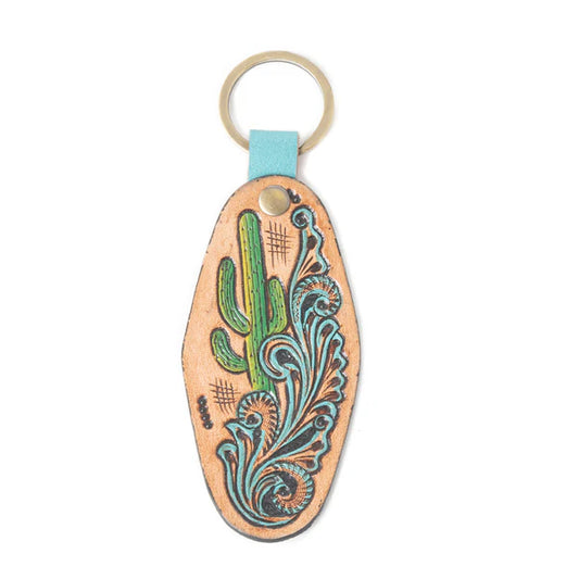 S-11936 Myra Bag Sonoran Bloom Embossed Key Fob in Cactus Green & Brown