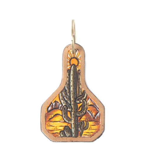 S-12129 Myra Bag Arizona Blaze Tooled Leather Key Fob in Canyon Brown