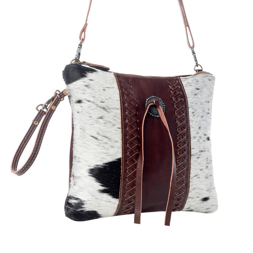 S-7370 Myrabag Rosalinda Cross Stitched Leather & Hairon Bag