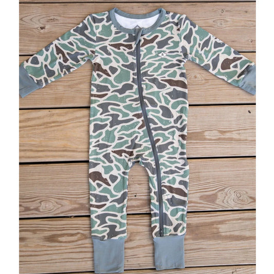 BZU-RDC Burlebo Retro Duck Camo Baby One Piece Zip Up
