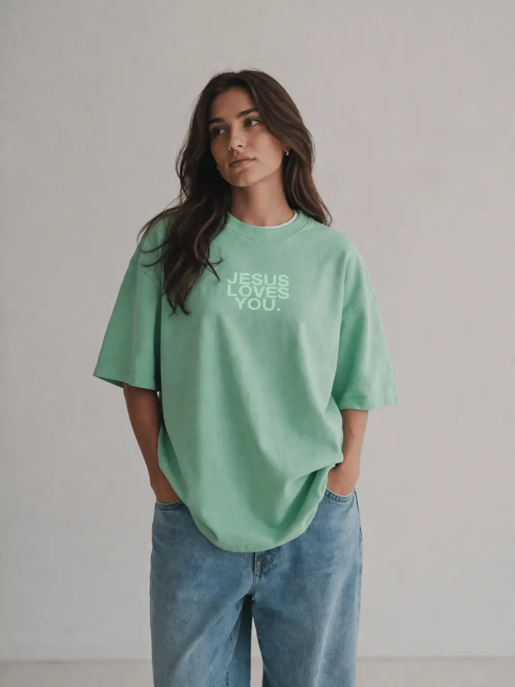 Mint Green Jesus Loves You T-Shirt