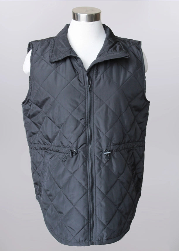 YY13011BLK Keren Hart Poly Zip Cinch Waist Vest - Black