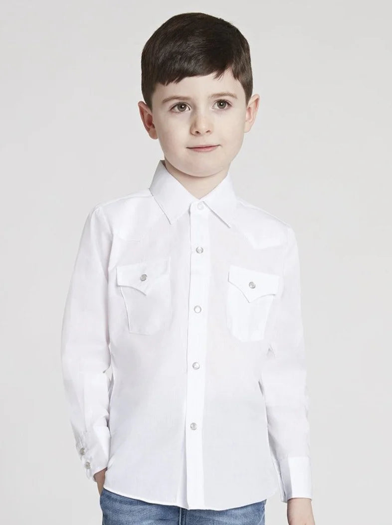 15101532 Boy's Ely Cattleman Long Sleeve Solid White Western Snap Shirt