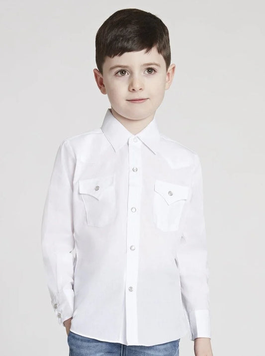 15101532 Boy's Ely Cattleman Long Sleeve Solid White Western Snap Shirt