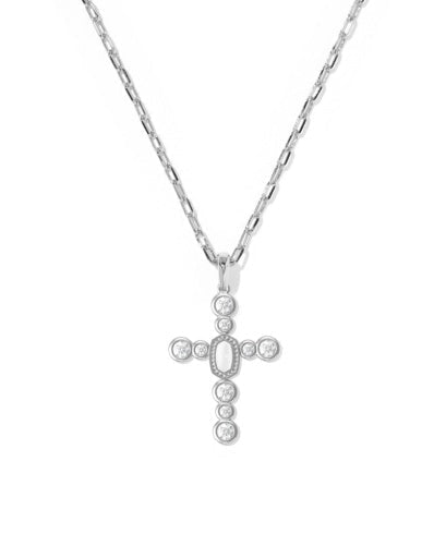 Kendra Scott Cross Tennis Short Pendant Necklace - Silver White Mix