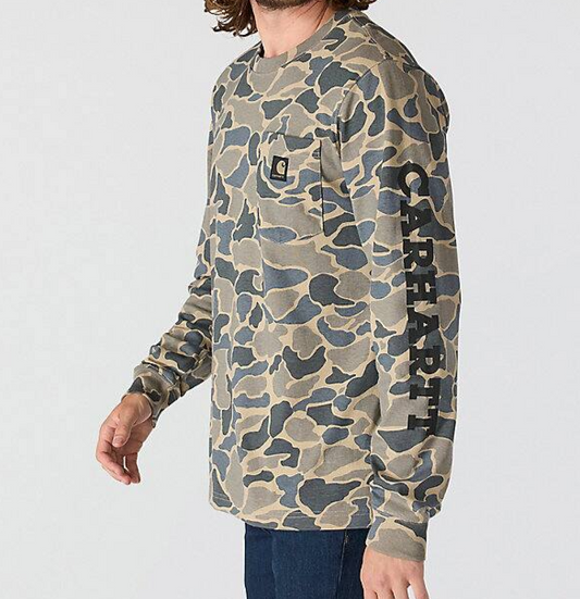 107043 GM5 Carhartt  Heavyweight Long-Sleeve Pocket Camo Logo Graphic T-Shirt