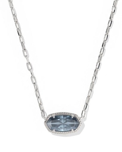 Kendra Scott Elisa Luxe Short Pendant Necklace - Silver Steel Blue Crystal