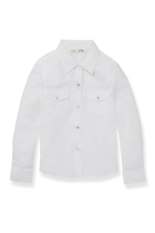15521905 Girl's Ely Cattleman Long Sleeve Solid Western Snap Shirt - White