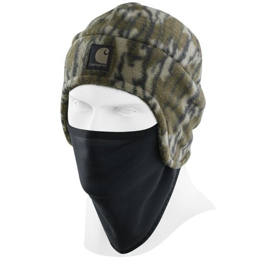 105517 G47 Carhartt Adult Mossy Oak Bottomland Camo Fleece 2-in-1 Hat One Size