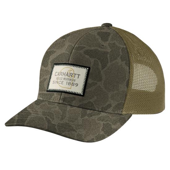 107003 E97 Carhartt Wool Mesh Back Camo Logo Patch Cap
