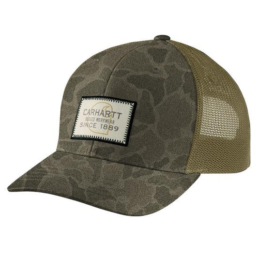 107003 E97 Carhartt Wool Mesh Back Camo Logo Patch Cap