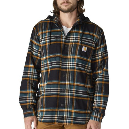107011 N61 Carhartt Rugged Flex Relaxed Fit Flannel Fleece Lined Hooded Shirt Jac