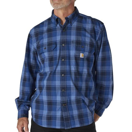 107012 I26 Carhartt Loose Fit Midweight Chambray Long-Sleeve Plaid Shirt