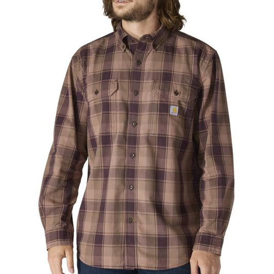 107012 BB9 Carhartt Loose Fit Midweight Chambray Long-Sleeve Plaid Shirt