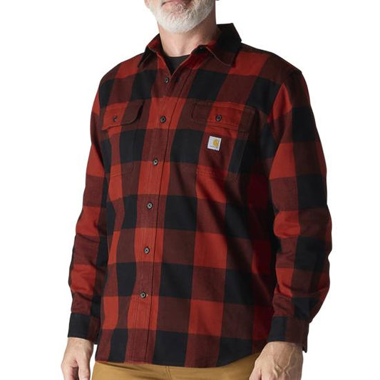 107013 RD1 Carhartt Loose Fit Heavyweight Flannel Long-Sleeve Plaid Shirt