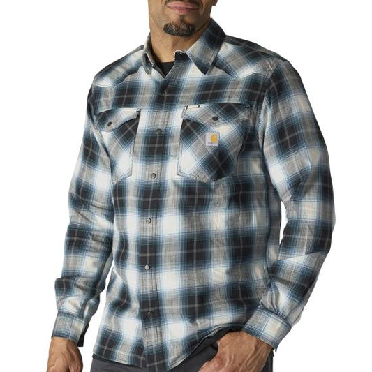 107016 N04 Carhartt Montana Rugged Flex Relaxed Fit Lightweight Long-Sleeve Snap-Front Plaid Shirt