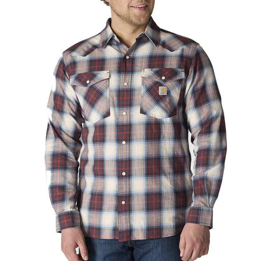 107016 BB3 Carhartt Montana Rugged Flex Relaxed Fit Lightweight Long-Sleeve Snap-Front Plaid Shirt