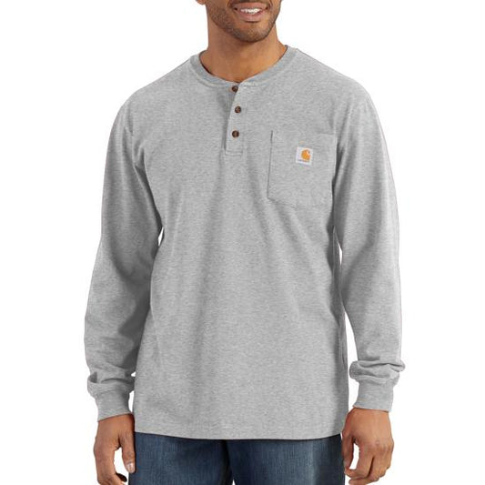 K128 HGY Carhartt Long Sleeve Pocket Henley T-Shirt