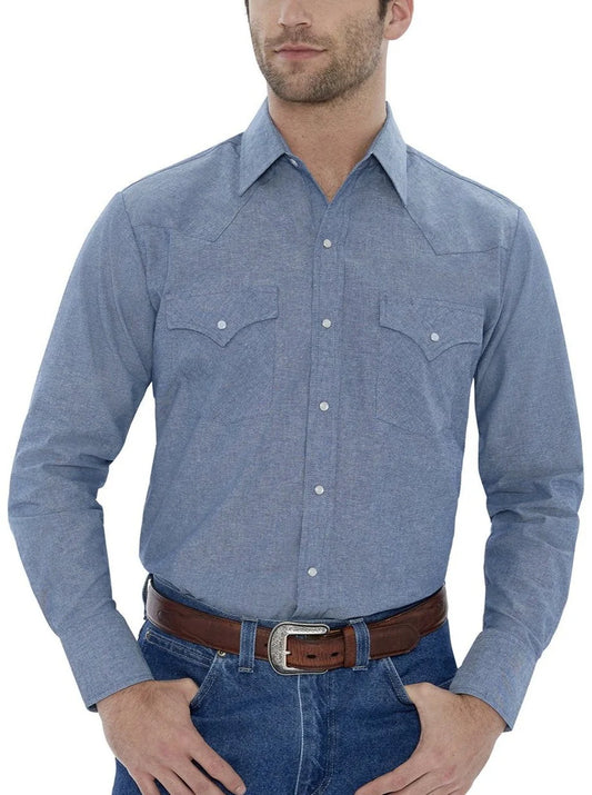 15202975-84 Men's Ely Cattleman Long Sleeve Chambray Western Snap Shirt
