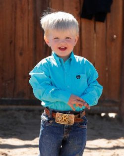 MTW7061374 Cinch Toddler Boys Long Sleeve Solid Turquoise Button Down