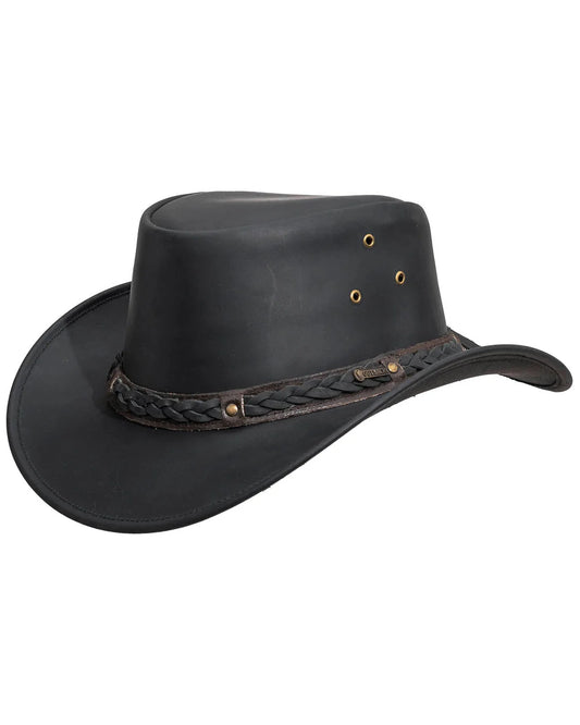 1367 Outback Trading Co. Wagga Wagga Leather Hat - Black