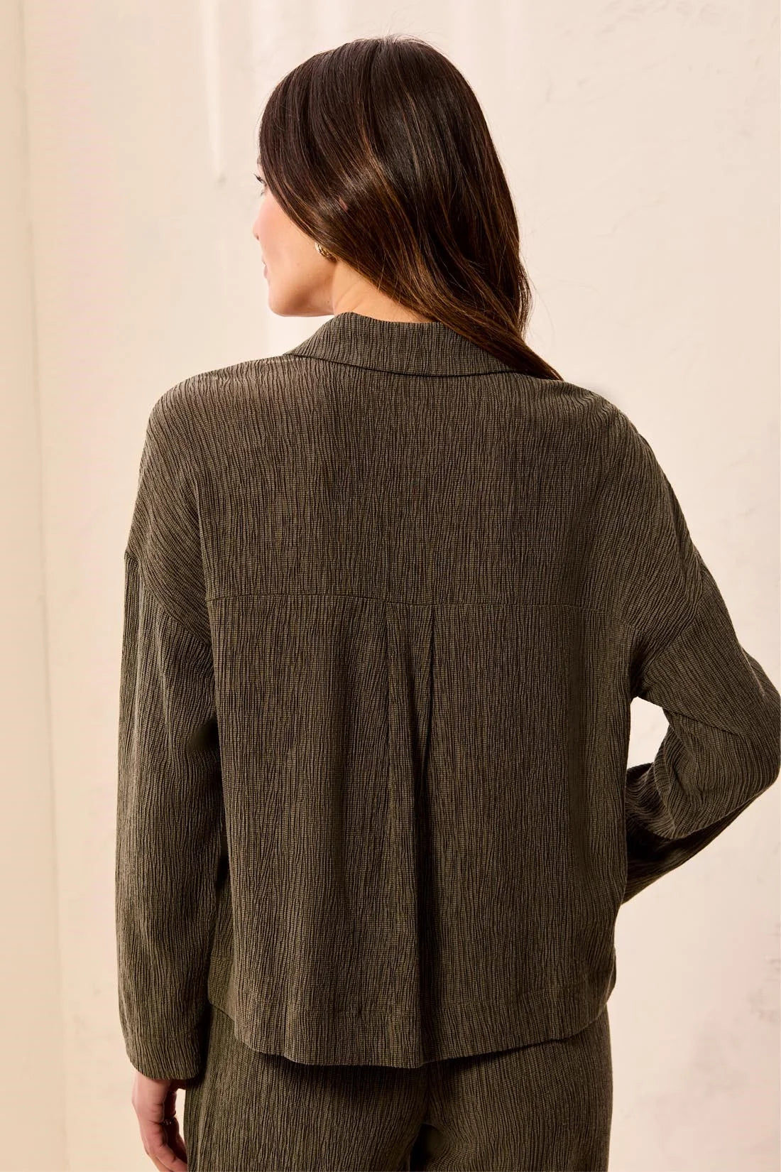3142O-8503-1218 Tribal Crinkle Lyocell Long Sleeve Button Front Shirt