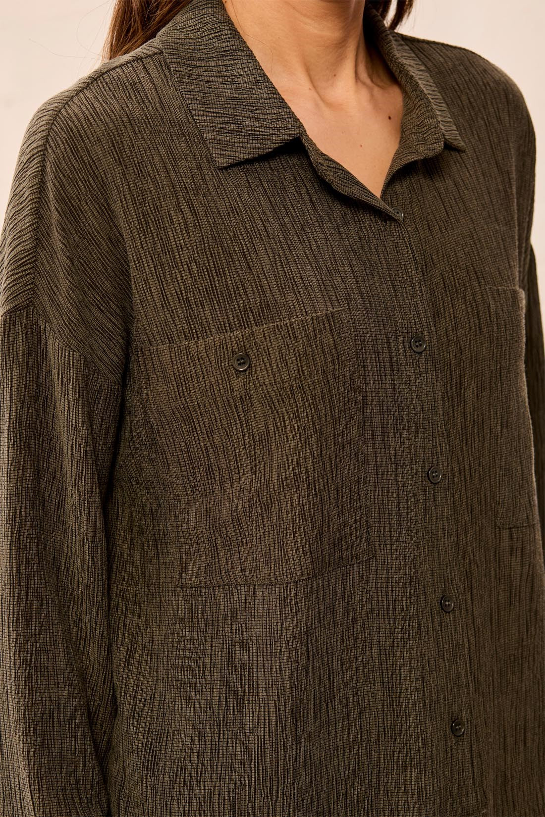 3142O-8503-1218 Tribal Crinkle Lyocell Long Sleeve Button Front Shirt