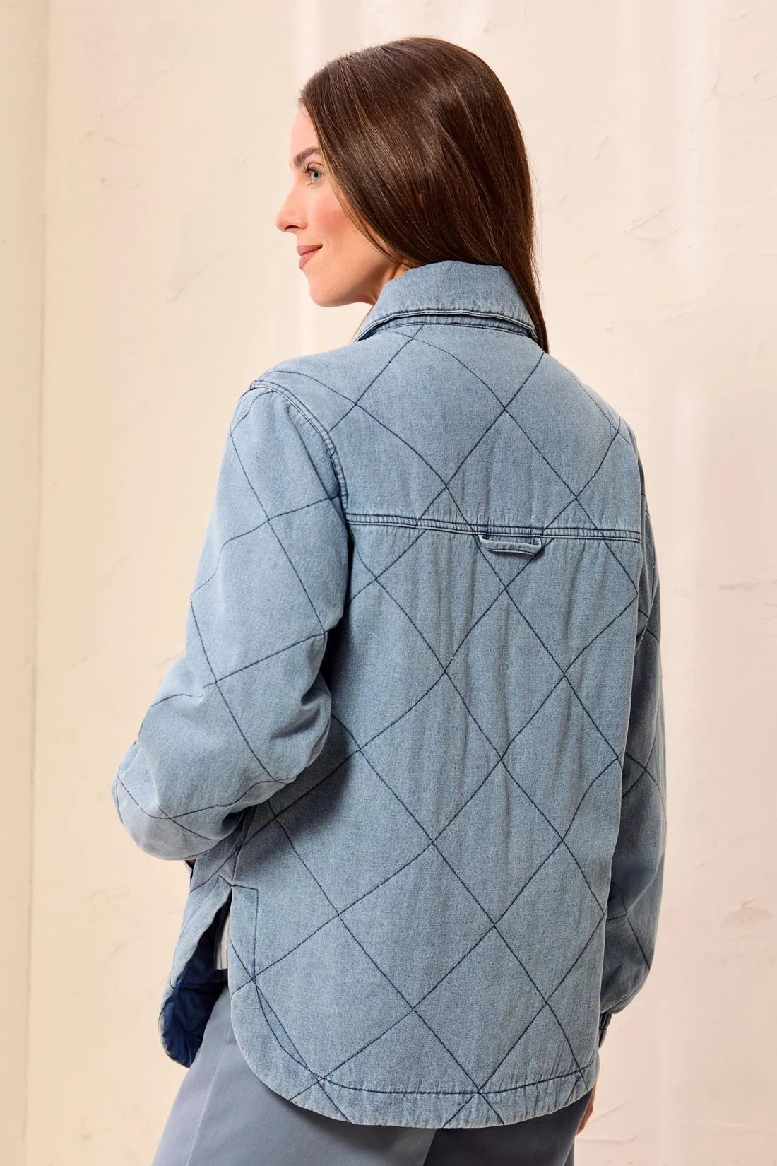6242O-5605-2131 Tribal Quilted Snap Front Soft Denim Jacket Skylight