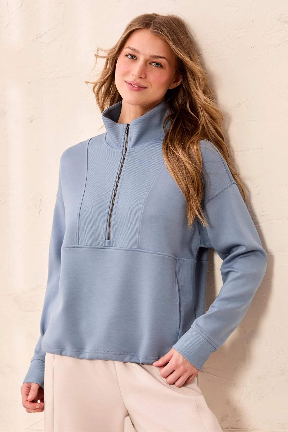 3188O-3390-1633 Tribal Techno Lux Scuba Quarter-Zip Funnel Neck Pullover Blue Fog