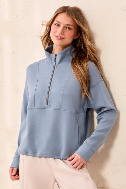 3188O-3390-1633 Tribal Techno Lux Scuba Quarter-Zip Funnel Neck Pullover Blue Fog