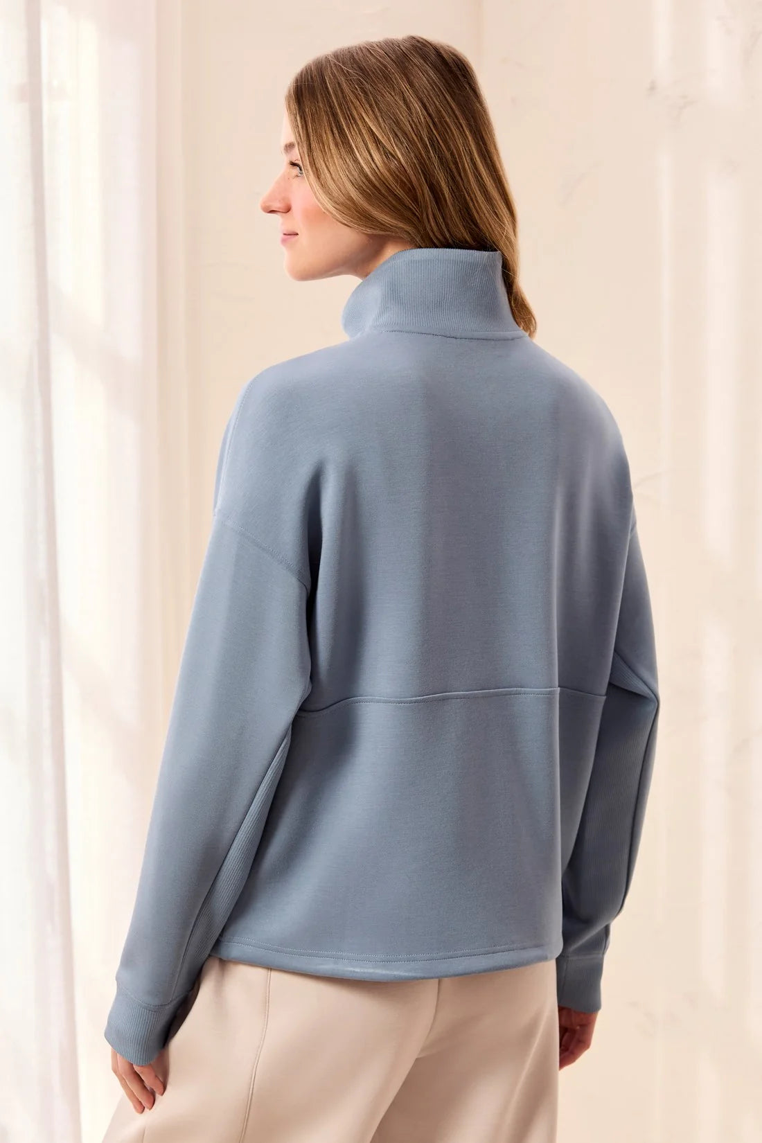 3188O-3390-1633 Tribal Techno Lux Scuba Quarter-Zip Funnel Neck Pullover Blue Fog