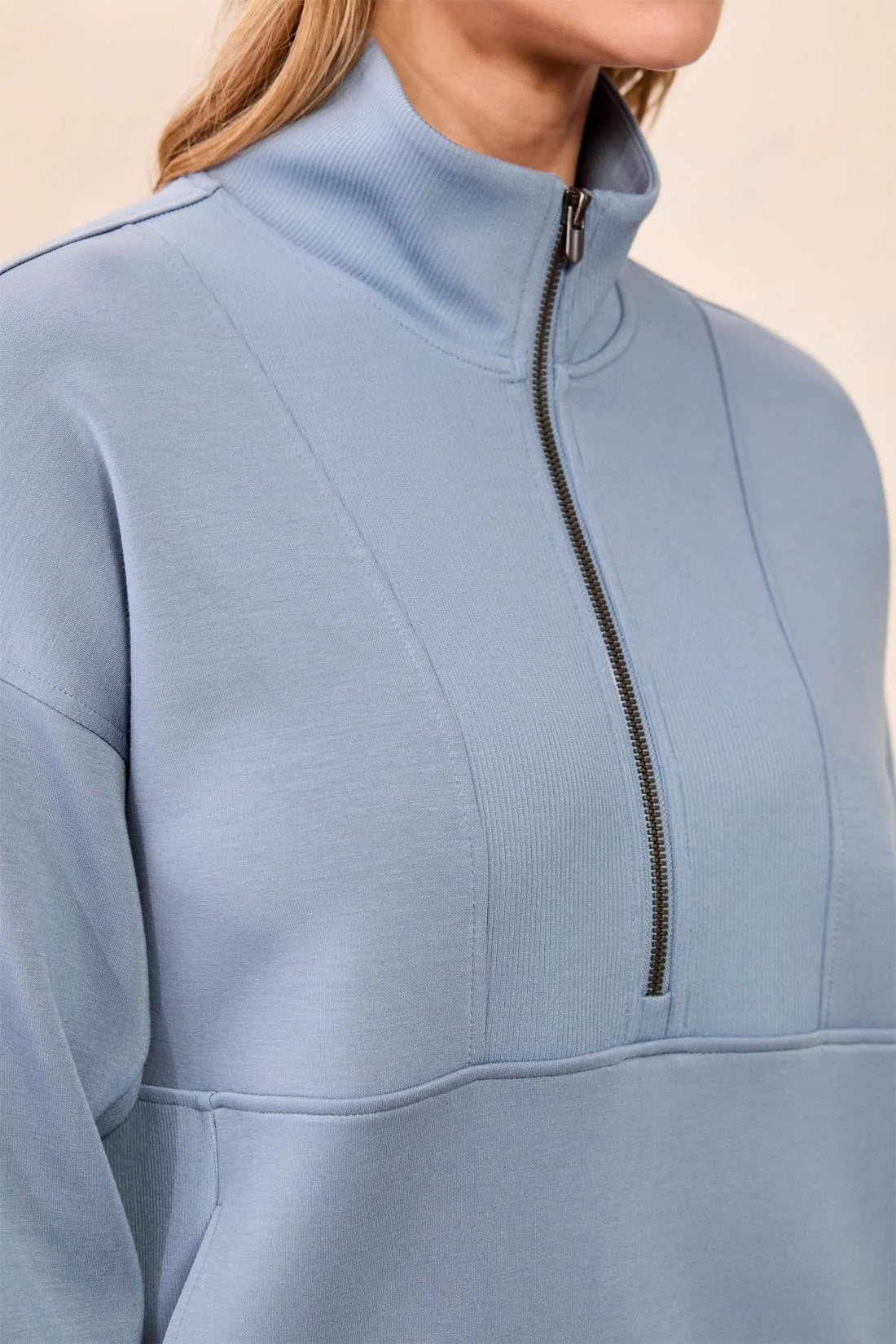 3188O-3390-1633 Tribal Techno Lux Scuba Quarter-Zip Funnel Neck Pullover Blue Fog