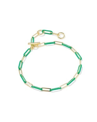 9608805480 Kendra Scott Courtney Link Bracelet Gold Green Enamel