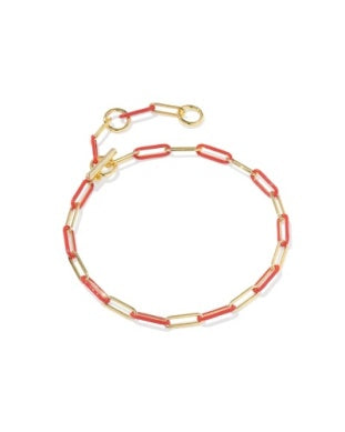 9608805484 Kendra Scott Courtney Link Bracelet Gold Red Enamel