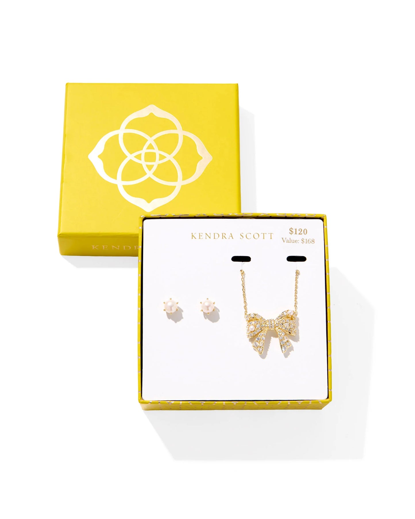 Kendra Scott Krista Bow Necklace w/ Pearl Earrings Gift Set