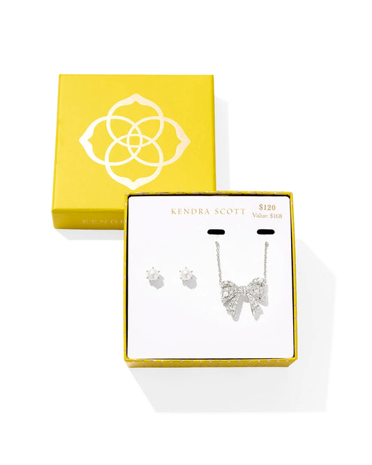Kendra Scott Krista Bow Necklace w/ Pearl Earrings Gift Set