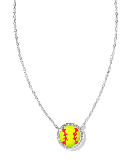 9608877990 Kendra Scott Softball Silver Short Pendant Necklace