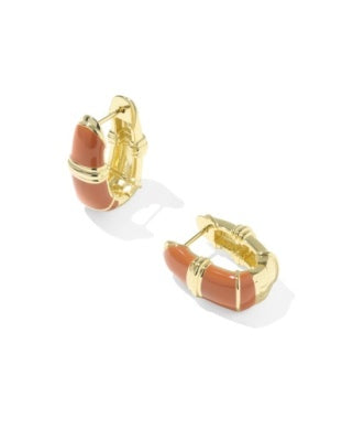 9608897409 Kendra Scott Courtney Huggie Ear Gold Dark Orange Enamel